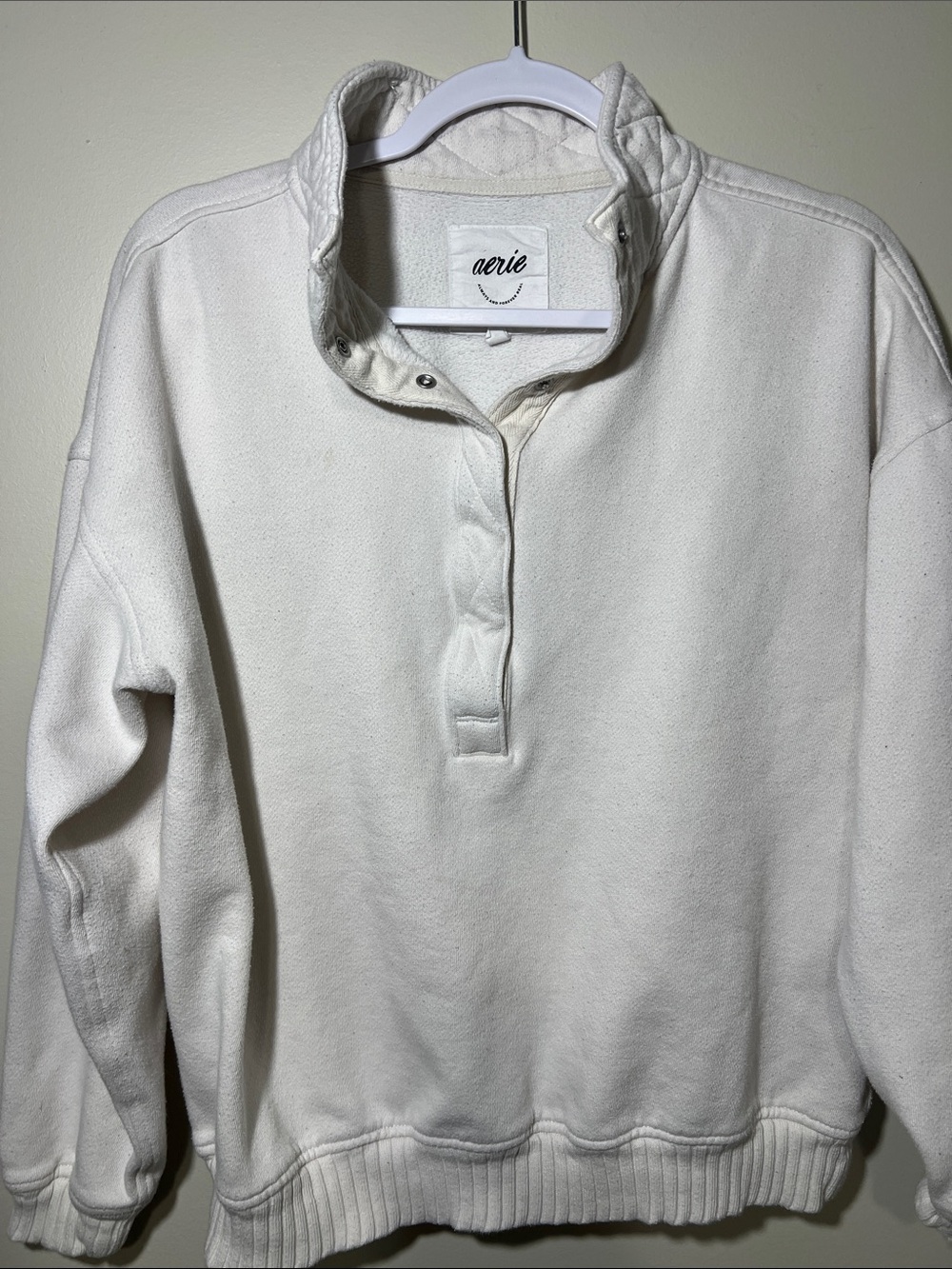 aerie women’s Ivory Snap-Quarter Zip Pullover